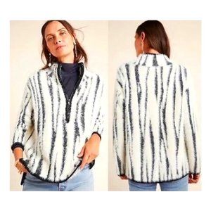 Anthropologie Cindy Eyelash Zebra Stripe Animal Print Half-Zip Sweater